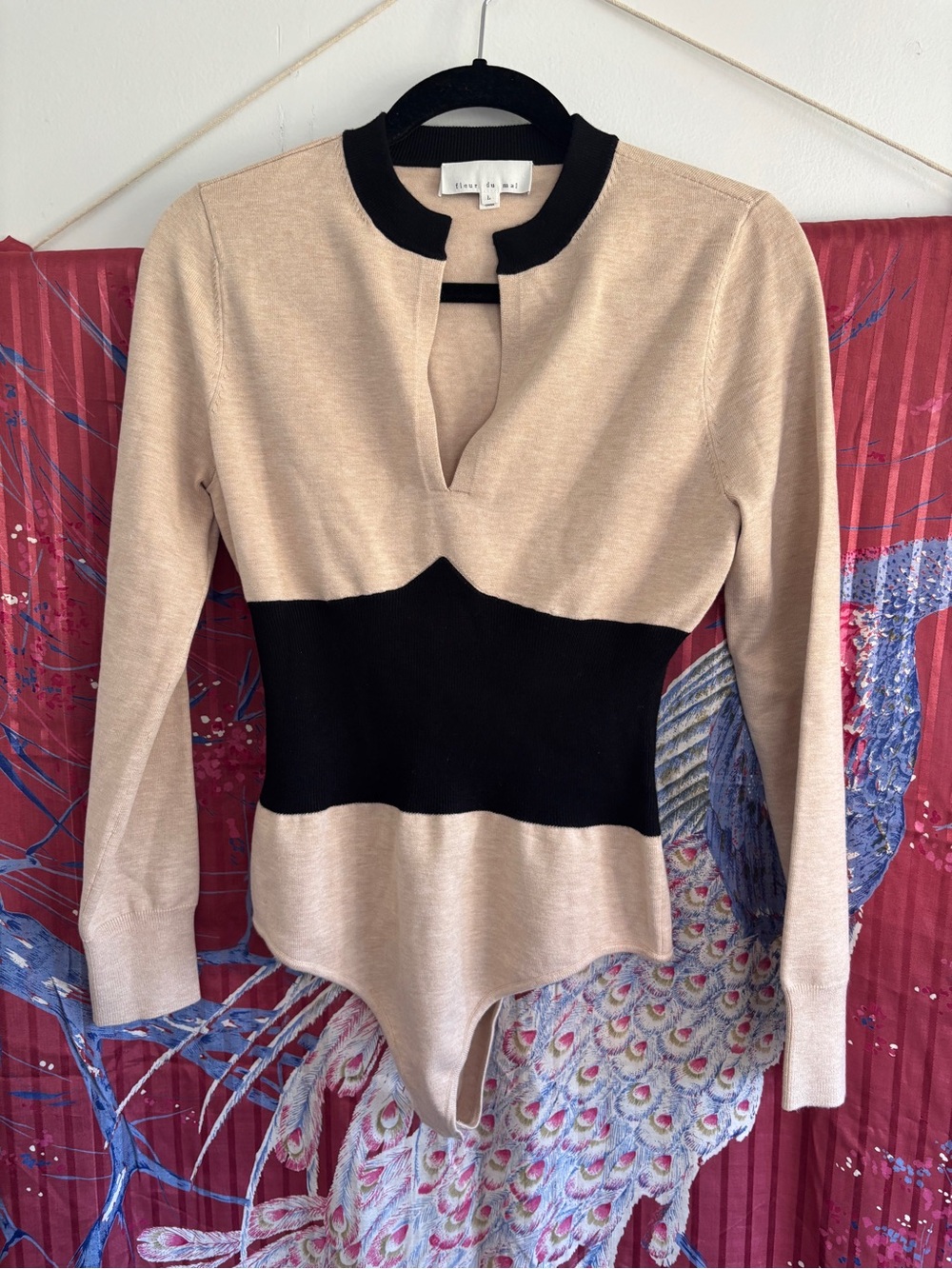 Fleur du Mal black and beige knit bodysuit